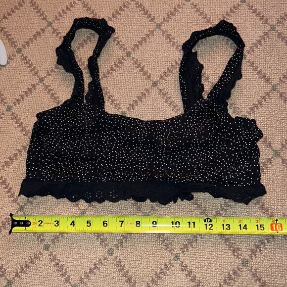 Skylar + Madison black rayon crop top w eyelet ruffles on hem and straps. S - Picture 5 of 7